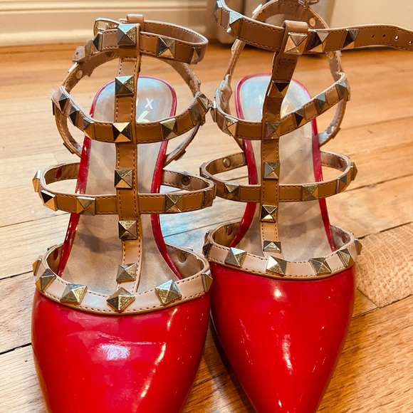 Mix No. 6 Shoes - Red Studded Women's Shoes
